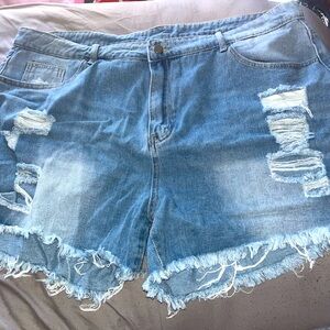Jean shorts, with holes. No stretch